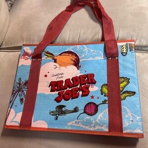 Trader Joe’s Day/Night Printed Tote with Red Handles